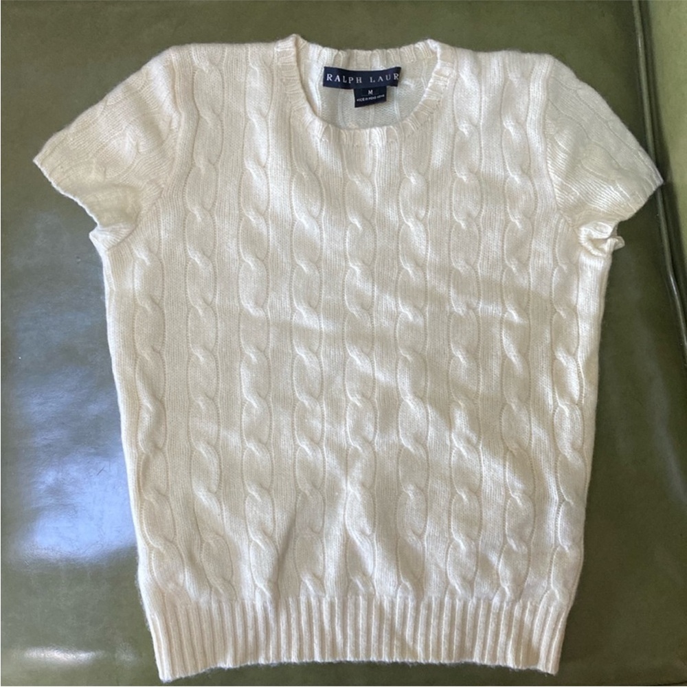 Ralph Lauren 100% Cashmere Sweater Short Sleeve Cable Knit